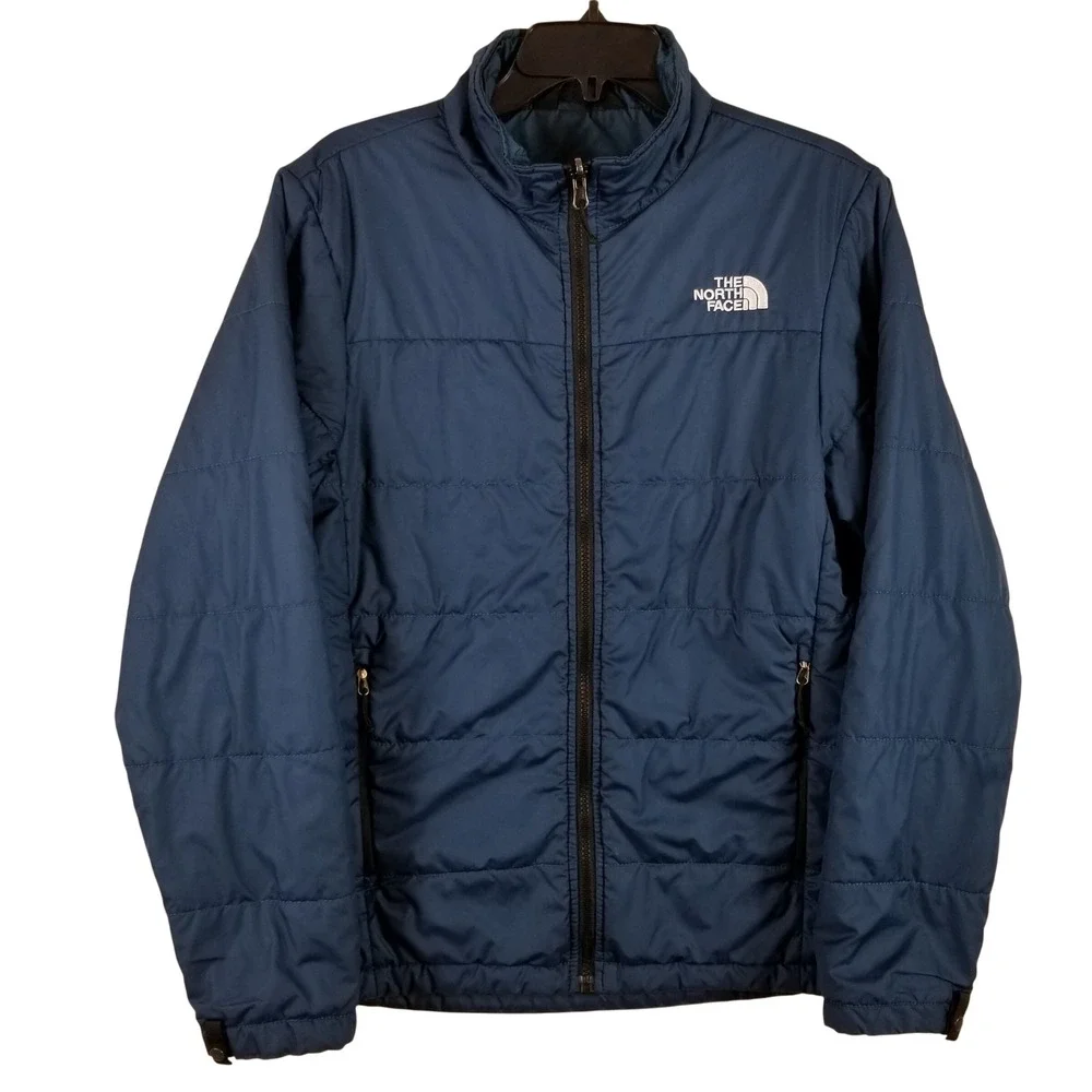 The North Face Mens Blue Quilted Puffer Jacket Full Zip Insulated Coat Small‎